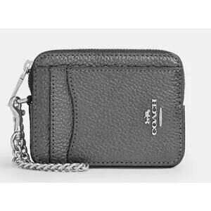 COACH  Silver/Metallic Zip Card Case NWT